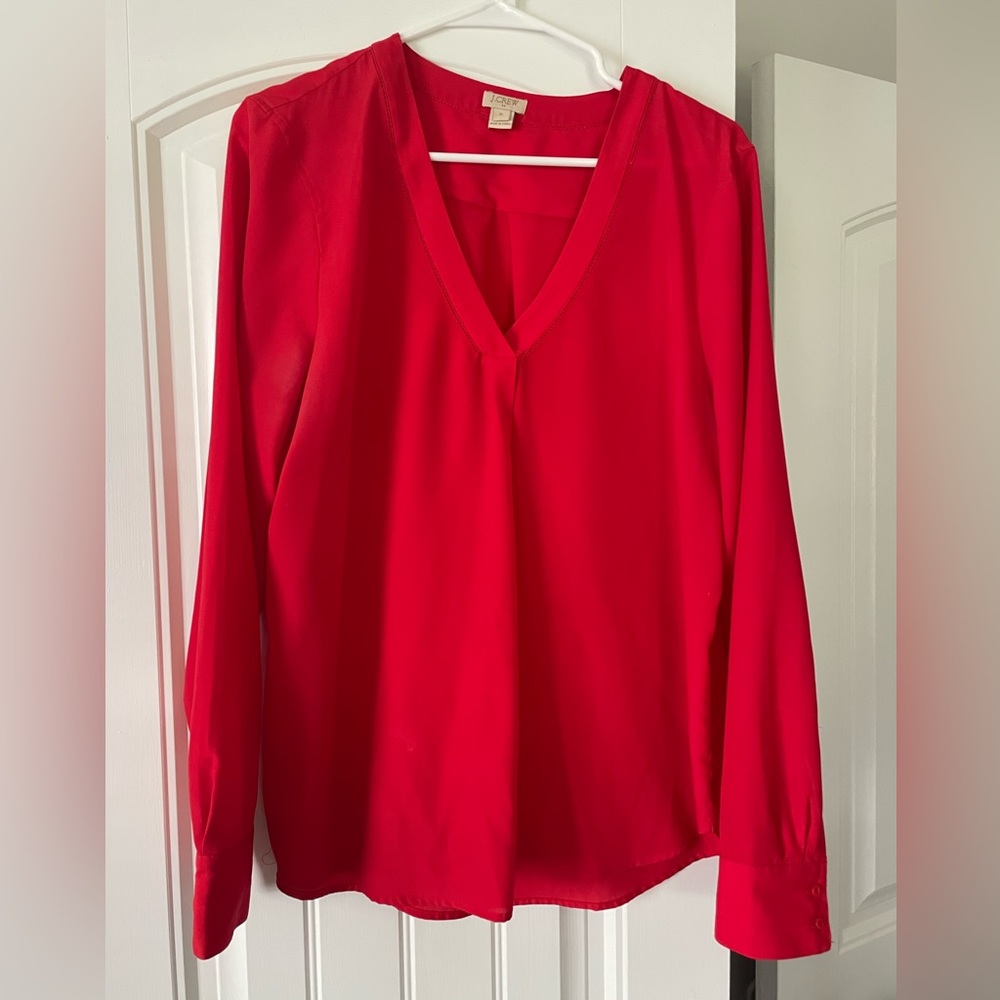 Women’s dress blouse, red, long sleeve, a neck